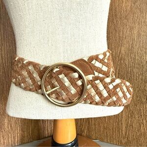 Vintage Fossil Oversized Woven Metallic Leather Statement Belt Big Buckle Size S